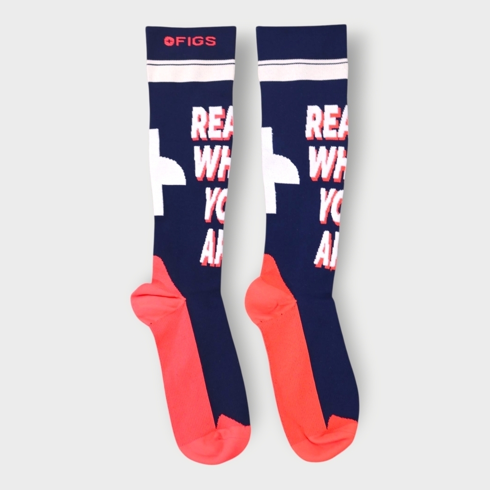 FIGS Compression Socks READY WHEN YOU ARE Navy Blue OS Never Worn